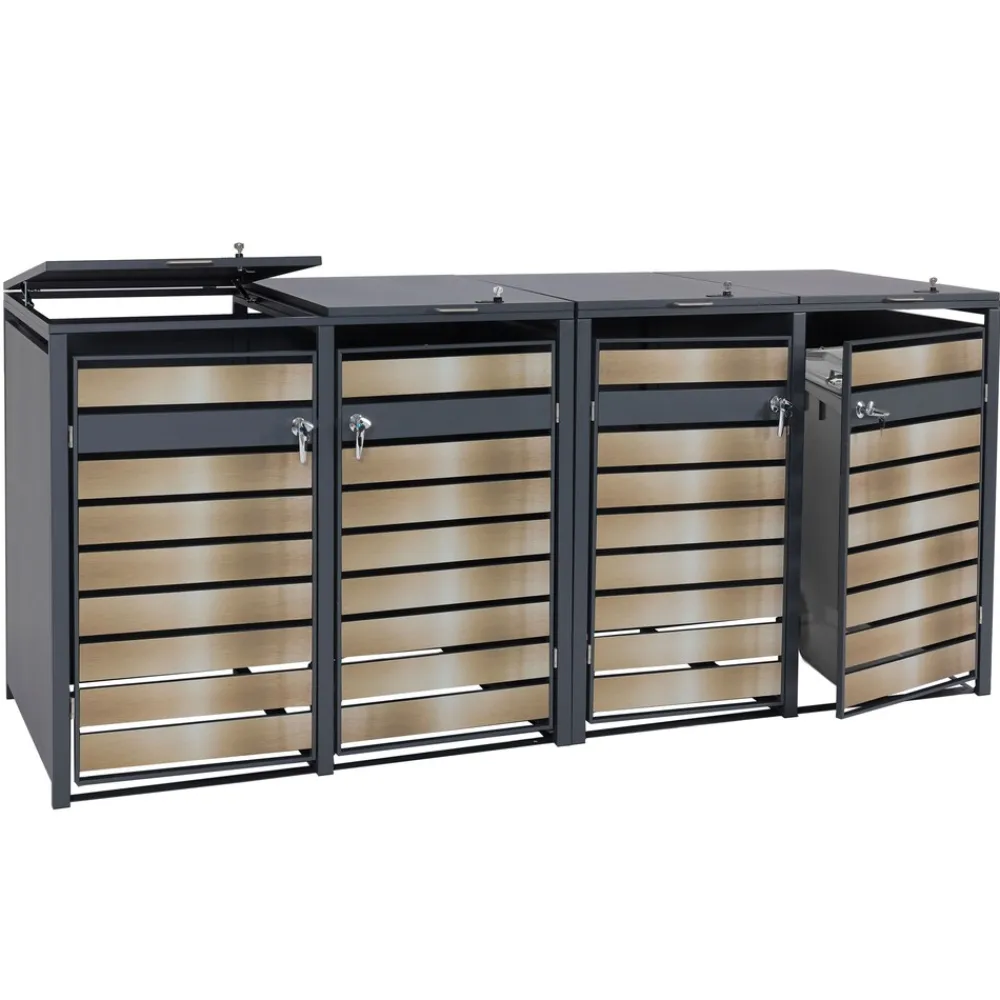 4er Mülltonnenverkleidung -J81, Mülltonnenbox, erweiterbar, Metall 100kg, anthrazit ~ gold ^ MCW Discount