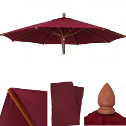 Ersatz-Bezug für Gastronomie Holz-Sonnenschirm -C57b, Sonnenschirmbezug, rund Ø3m Polyester ~ bordeaux ^ MCW Hot