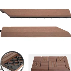 2er-Set Abschlussleiste für WPC Bodenfliese Sarthe, Abschlussprofil, Holzoptik Balkon/Terrasse ~ coffee rechts ohne Haken ^ MCW Sale