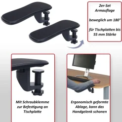2er-Set Armauflage -N75, für Schreibtisch Arm-/Handgelenkstütze Handgelenkauflage Ablage ergonomisch verstellbar ^ MCW Best