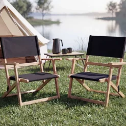 MCW 2er-Set Bambus Campingstuhl -Q42, Gartenstuhl Balkonstuhl Freizeitstuhl klappbar Outdoor Stoff/Textil ~ schwarz New