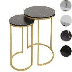 2er-Set Beistelltisch -K46, Kaffeetisch Nachttisch Loungetisch, Marmor-Optik MDF ~ schwarz-gold ^ MCW Clearance