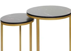 2er-Set Beistelltisch -K46, Kaffeetisch Nachttisch Loungetisch, Marmor-Optik MDF ~ schwarz-gold ^ MCW Clearance