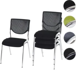 4er-Set Besucherstuhl H401, Konferenzstuhl stapelbar, Stoff/Textil ~ Sitz schwarz, Füße chrom ^ MCW Hot