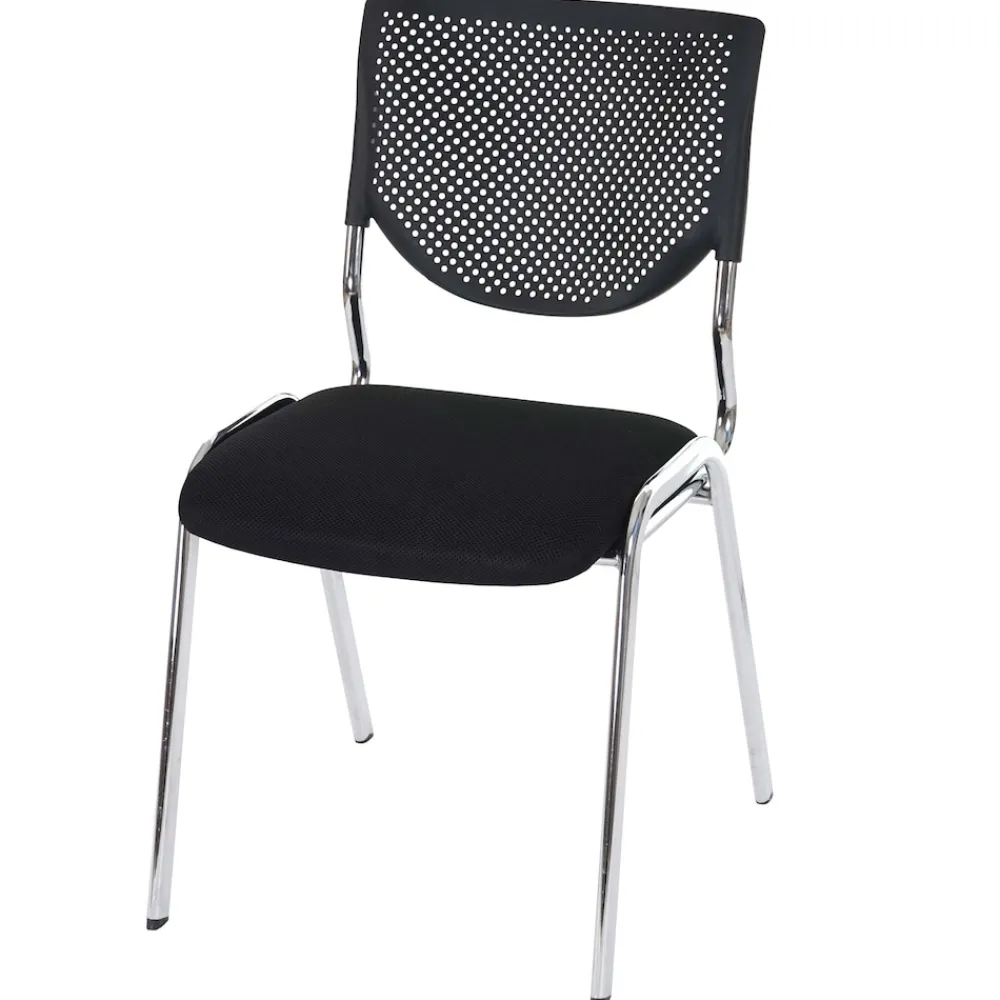4er-Set Besucherstuhl H401, Konferenzstuhl stapelbar, Stoff/Textil ~ Sitz schwarz, Füße chrom ^ MCW Hot