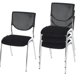 4er-Set Besucherstuhl H401, Konferenzstuhl stapelbar, Stoff/Textil ~ Sitz schwarz, Füße chrom ^ MCW Hot