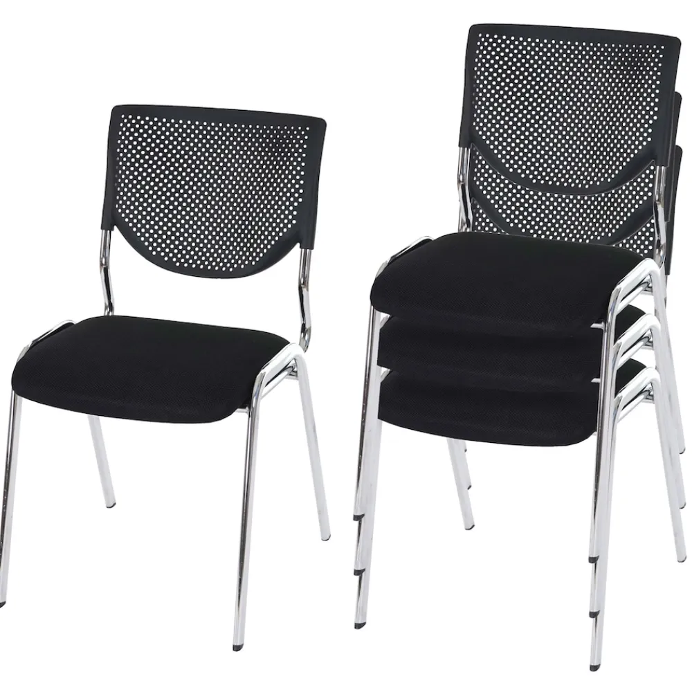 4er-Set Besucherstuhl H401, Konferenzstuhl stapelbar, Stoff/Textil ~ Sitz schwarz, Füße chrom ^ MCW Hot