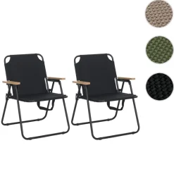 2er-Set Campingstuhl -Q43, Gartenstuhl Balkonstuhl Freizeitstuhl, klappbar Bambus Metall Stoff/Textil ~ schwarz ^ MCW Discount