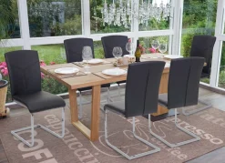MCW 6er-Set Esszimmerstuhl -F36, Freischwinger Küchenstuhl Konferenzstuhl ~ Kunstleder, schwarz New