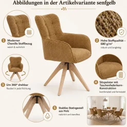 MCW 2er-Set Esszimmerstuhl -Q35, Küchenstuhl Armlehne drehbar, Stoff Chenille (680g/m²) Holz MVG ~ grau Sale