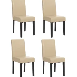 4er-Set Esszimmerstuhl Stuhl Küchenstuhl Littau ~ Leder, creme dunkle Beine ^ MCW Discount