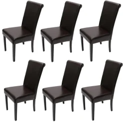 MCW 6er-Set Esszimmerstuhl Stuhl Küchenstuhl Lecce II, Leder ~ braun, dunkle Beine New
