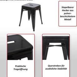 MCW 2er-Set Hocker -A73, Metallhocker Sitzhocker, Metall Industriedesign stapelbar ~ grau Clearance