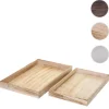 2er Set Schale H285, Serviertablett Frühstückstablett Holztablett Dekotablett, Shabby-Look Vintage ~ naturbraun ^ MCW Online