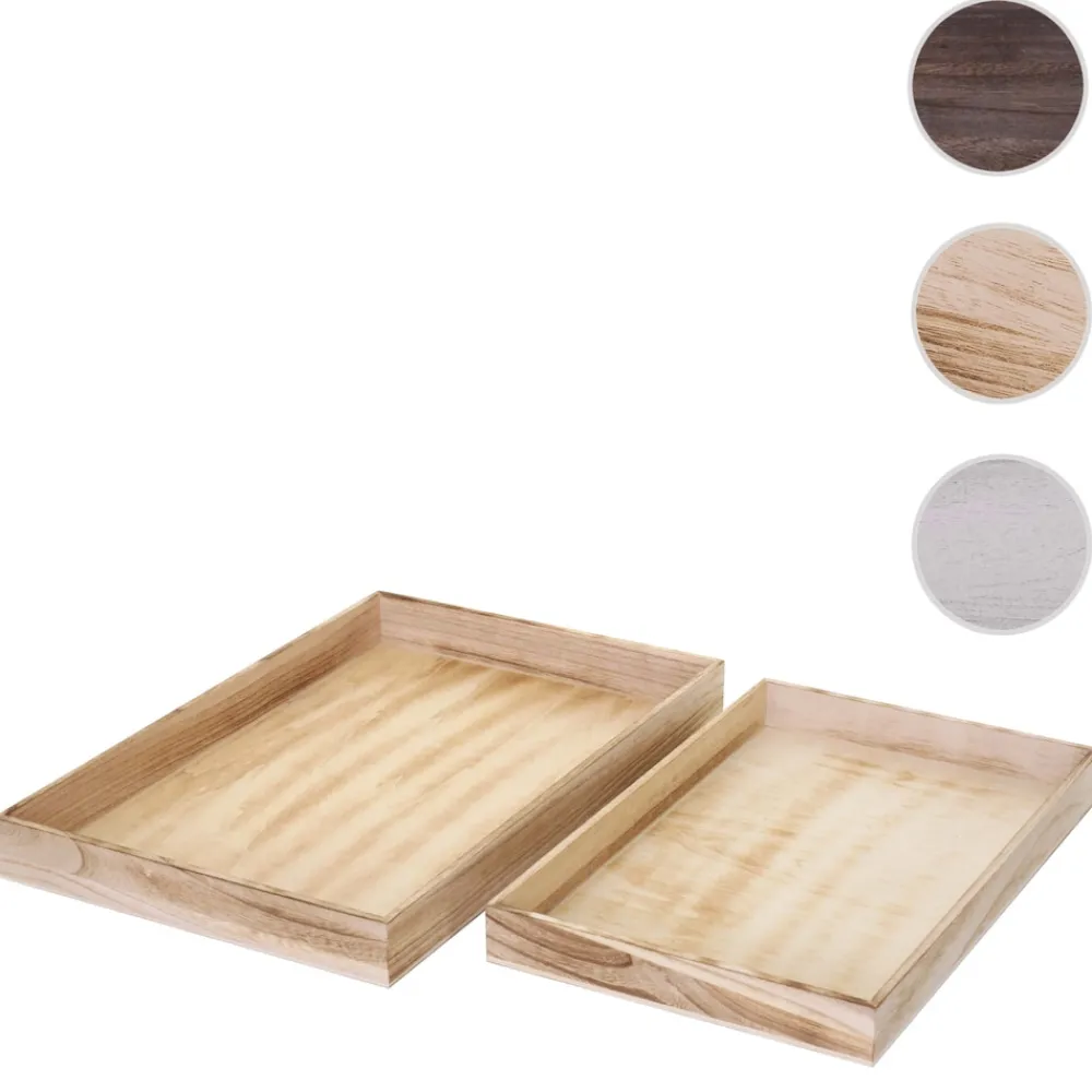 2er Set Schale H285, Serviertablett Frühstückstablett Holztablett Dekotablett, Shabby-Look Vintage ~ naturbraun ^ MCW Online