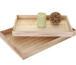 2er Set Schale H285, Serviertablett Frühstückstablett Holztablett Dekotablett, Shabby-Look Vintage ~ naturbraun ^ MCW Online