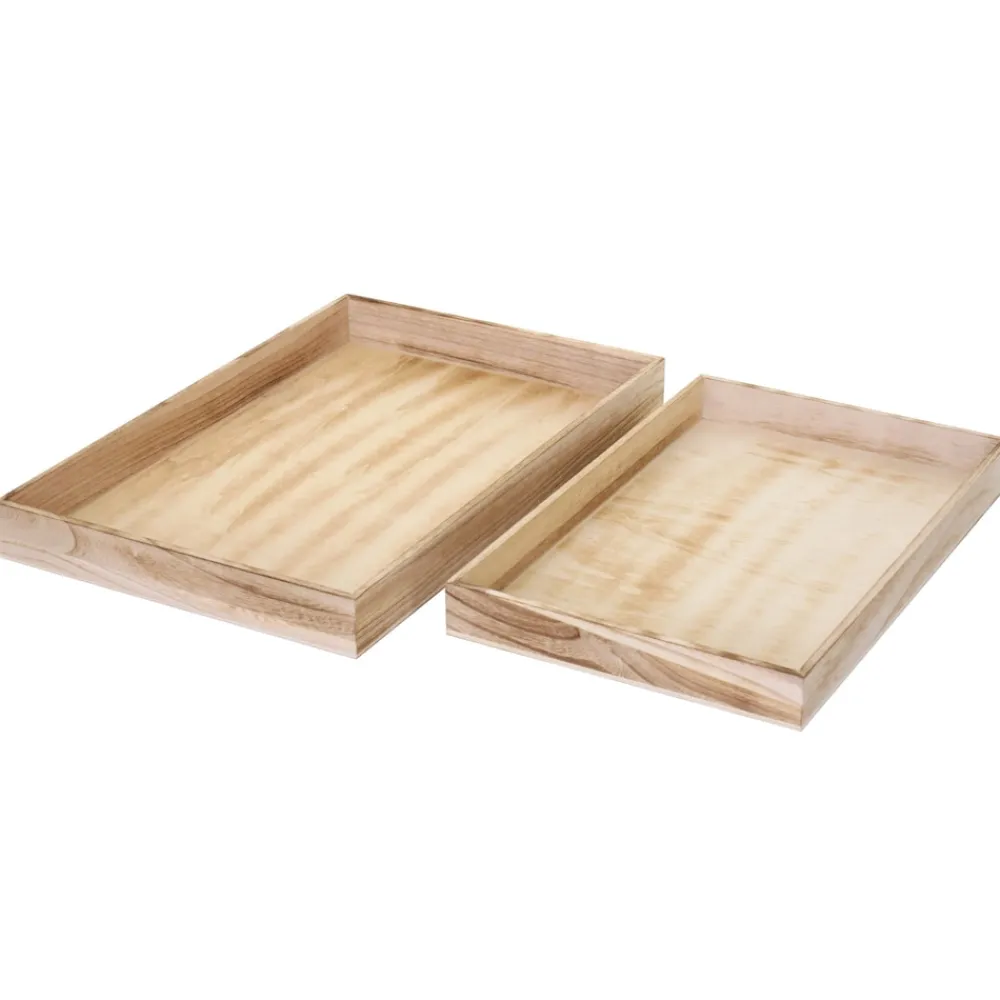 2er Set Schale H285, Serviertablett Frühstückstablett Holztablett Dekotablett, Shabby-Look Vintage ~ naturbraun ^ MCW Online