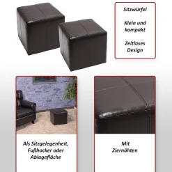 2er-Set Sitzhocker Carrara, Leder + Kunstleder, 36x36x36cm MVG-zertifiziert ~ braun ^ MCW Outlet