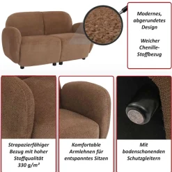 MCW 2er-Sofa -P33, 2-Sitzer Couch Loungesofa, Stoff/Textil Chenille (330 g/m²) Öko-Tex ~ hellgrau