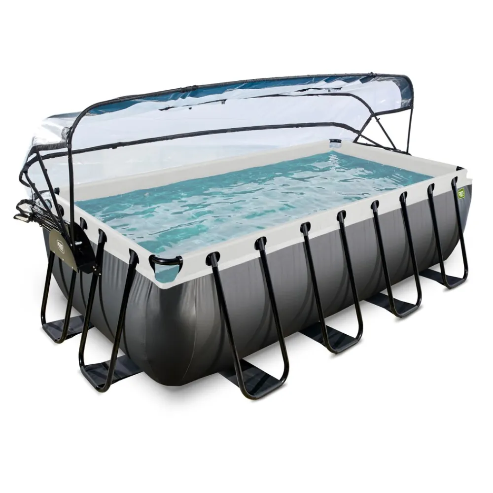 Black Leather Pool 400x200x100cm mit Sandfilterpumpe und Abdeckung - schwarz ^ Exit Hot