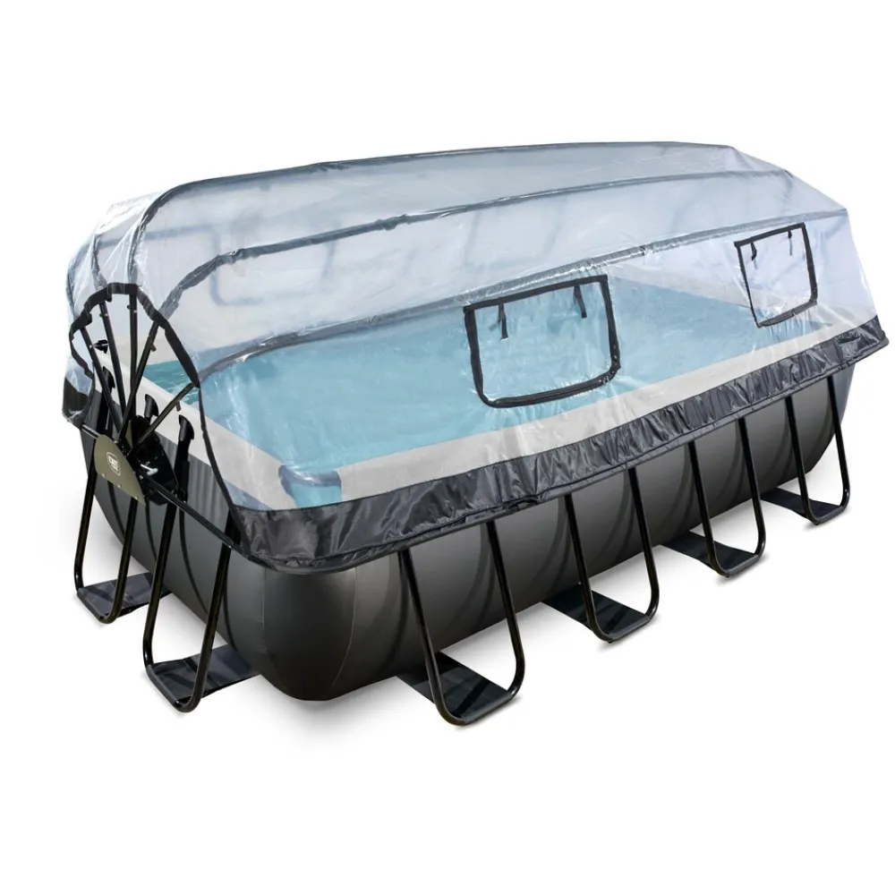 Black Leather Pool 400x200x100cm mit Sandfilterpumpe und Abdeckung - schwarz ^ Exit Hot