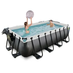 Black Leather Pool 400x200x100cm mit Sandfilterpumpe und Abdeckung - schwarz ^ Exit Hot