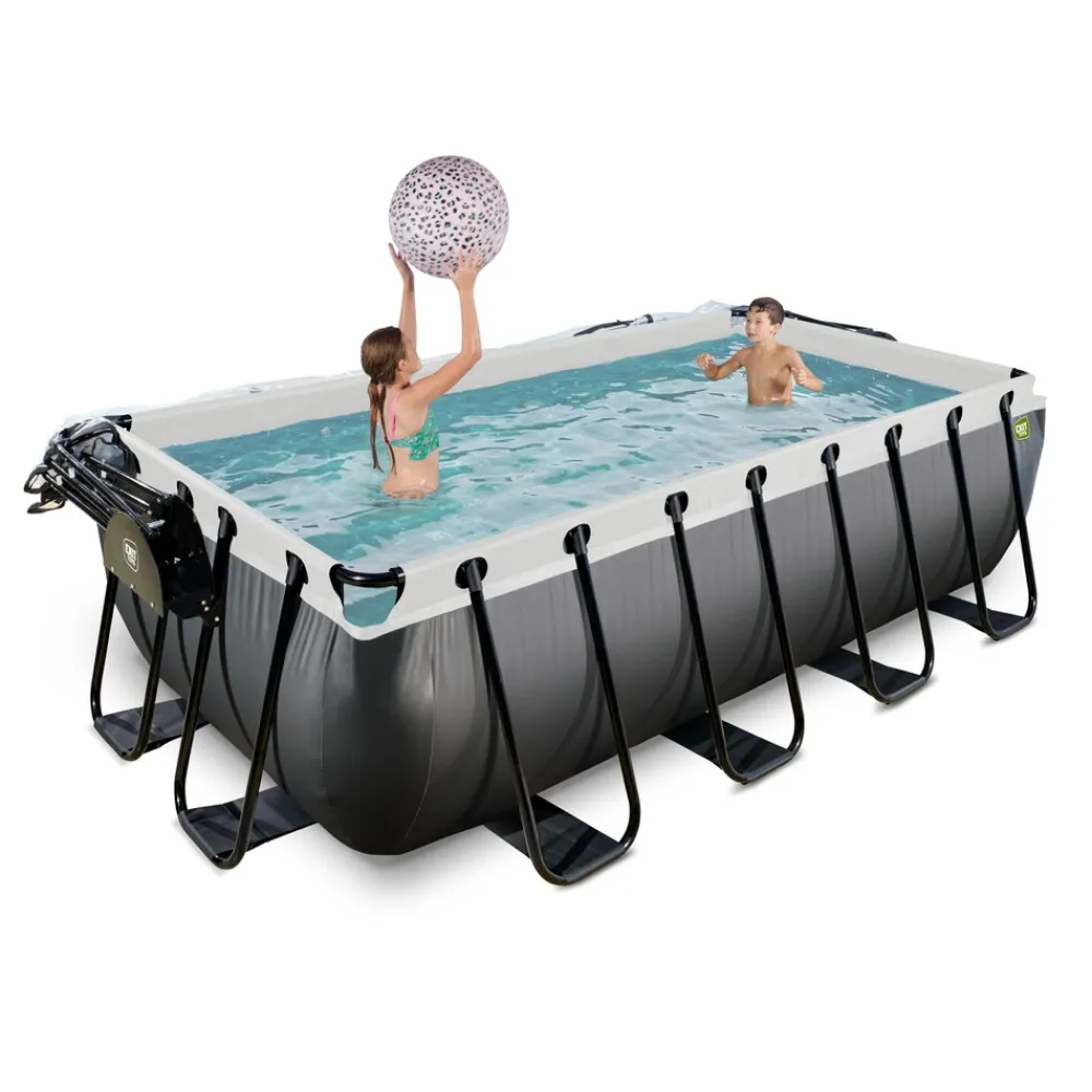 Black Leather Pool 400x200x100cm mit Sandfilterpumpe und Abdeckung - schwarz ^ Exit Hot