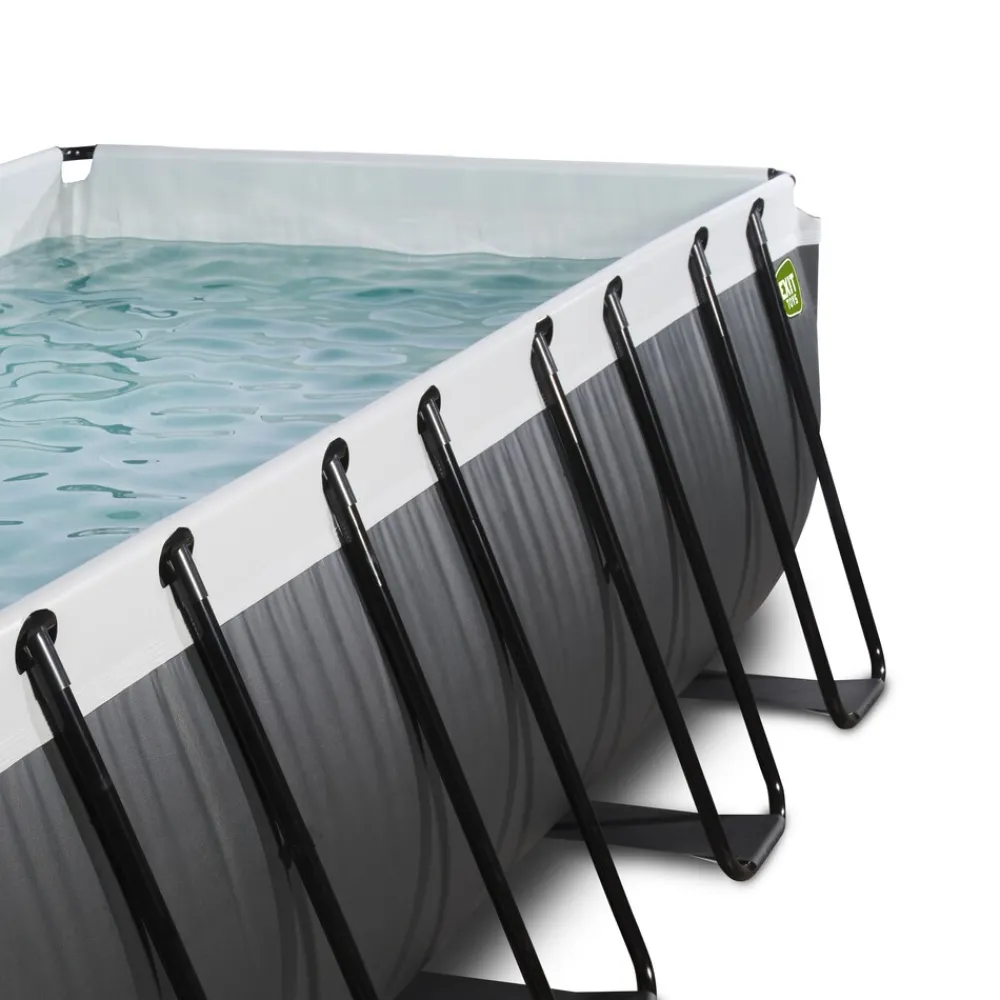 Black Leather Pool 400x200x100cm mit Sandfilterpumpe und Abdeckung - schwarz ^ Exit Hot