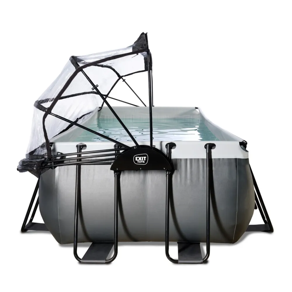 Black Leather Pool 400x200x100cm mit Sandfilterpumpe und Abdeckung - schwarz ^ Exit Hot