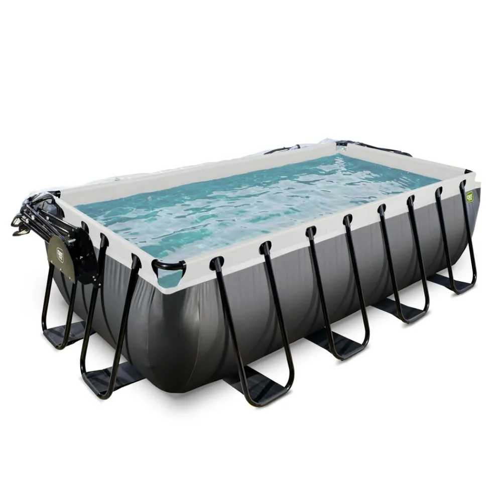 Black Leather Pool 400x200x100cm mit Sandfilterpumpe und Abdeckung - schwarz ^ Exit Hot