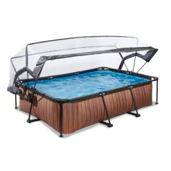 Exit Wood Pool 300x200x65cm mit Abdeckung und Filterpumpe - braun