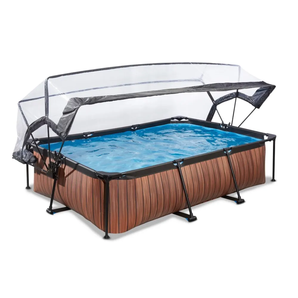 Exit Wood Pool 300x200x65cm mit Abdeckung und Filterpumpe - braun