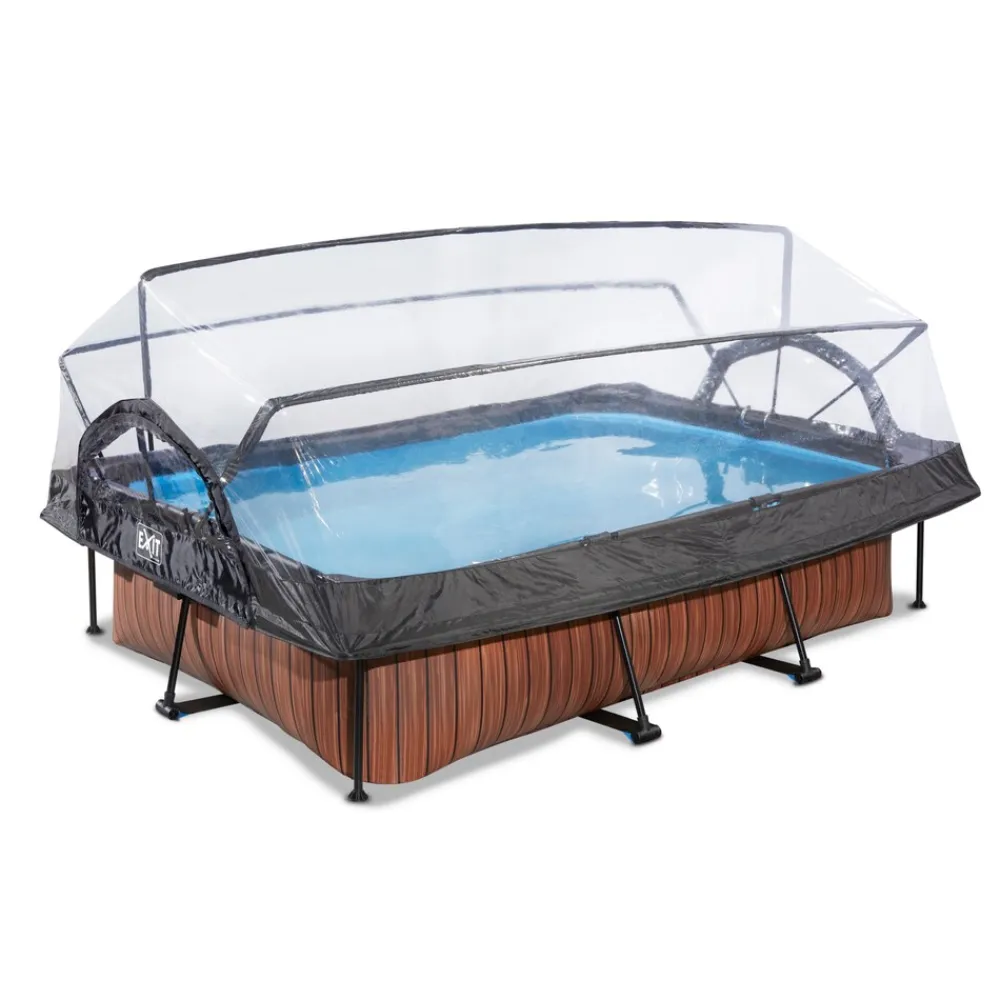 Exit Wood Pool 300x200x65cm mit Abdeckung und Filterpumpe - braun