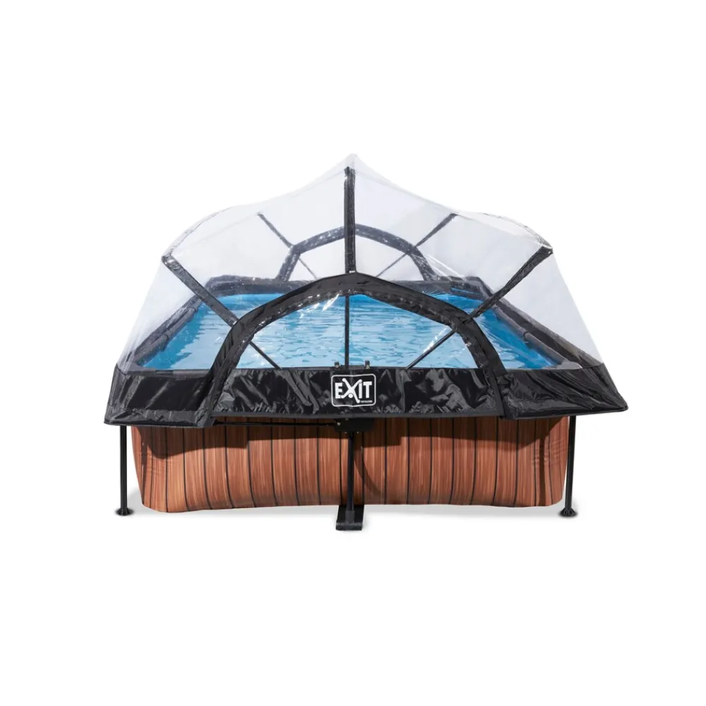 Exit Wood Pool 300x200x65cm mit Abdeckung und Filterpumpe - braun