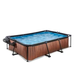 Exit Wood Pool 300x200x65cm mit Abdeckung und Filterpumpe - braun