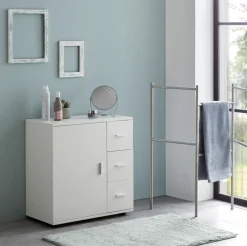 Finebuy Badschrank Midischrank Weiß Badezimmerschrank Matt Kommode Best