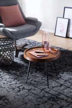 Beistelltisch rund 46x40x46cm Sheesham massiv Holz Metall Couchtisch ^ Finebuy Hot
