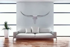 Finebuy Bull Geweih L Wanddekoration 125 cm breit Aluminium silber Wandgeweih Outlet