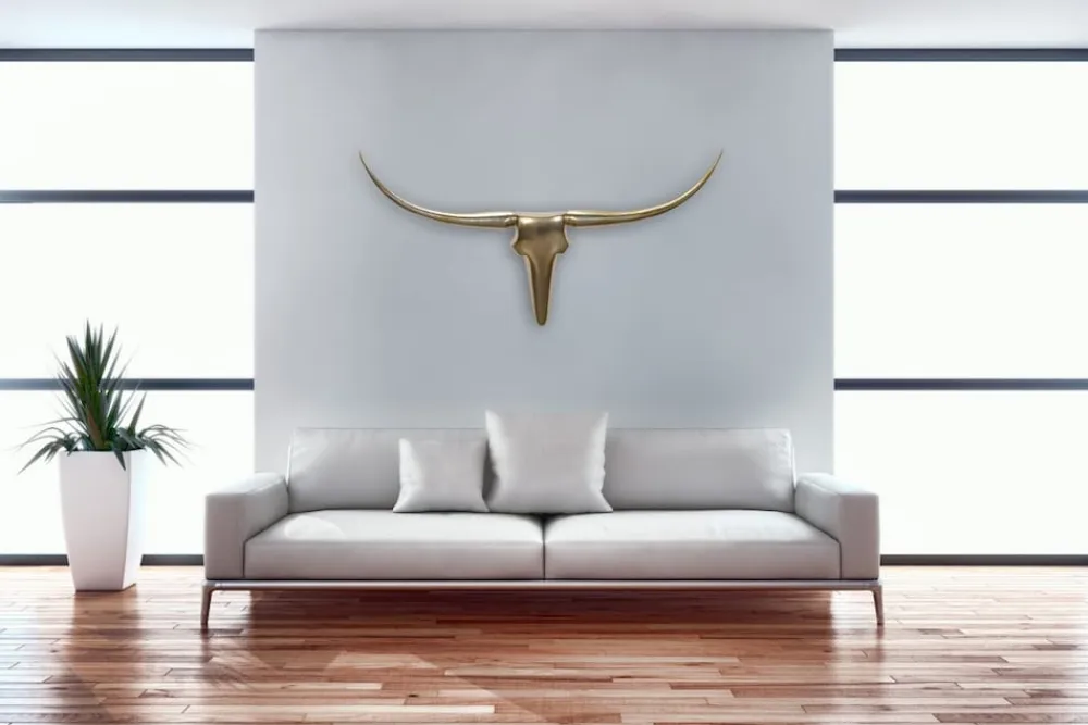 Finebuy Deko Geweih Bull L Aluminium Deisgn Hörner 125 cm Wanddekoration Sale
