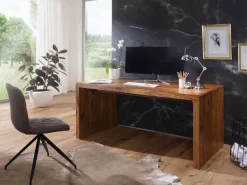 Design Schreibtisch Natur Sheesham Massivholz Bürotisch Computertisch ^ Finebuy Sale