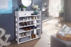 Finebuy Schuhregal Weiß 75x92,5 cm Flurregal Hoch Regal 7 Fächer mit Schublade Hot