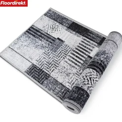 floordirekt Teppich-Läufer auf Maß | Cordoba | Grautöne mit Muster | rutschfest & robust Best