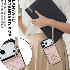 Für Apple iPhone 17 Pro Crossbody Kunstleder Rhombic Hülle Rose Gold ^ Wigento Hot