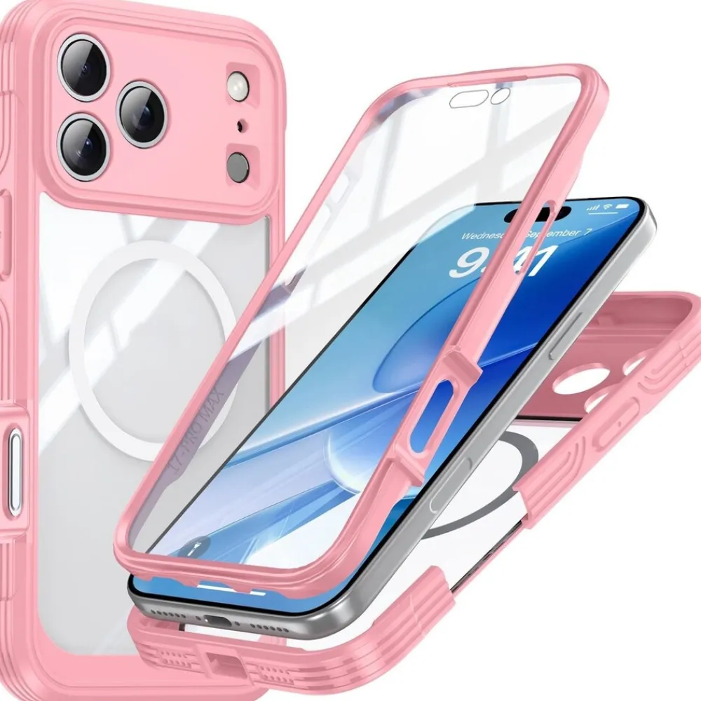 Für Apple iPhone 17 Pro MagSafe Full Body Hybrid Tasche Bumper Rosa ^ Wigento Clearance