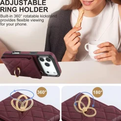 Wigento Für Apple iPhone 17 Pro Max Crossbody Kunstleder Rhombic Hülle Weinrot Clearance