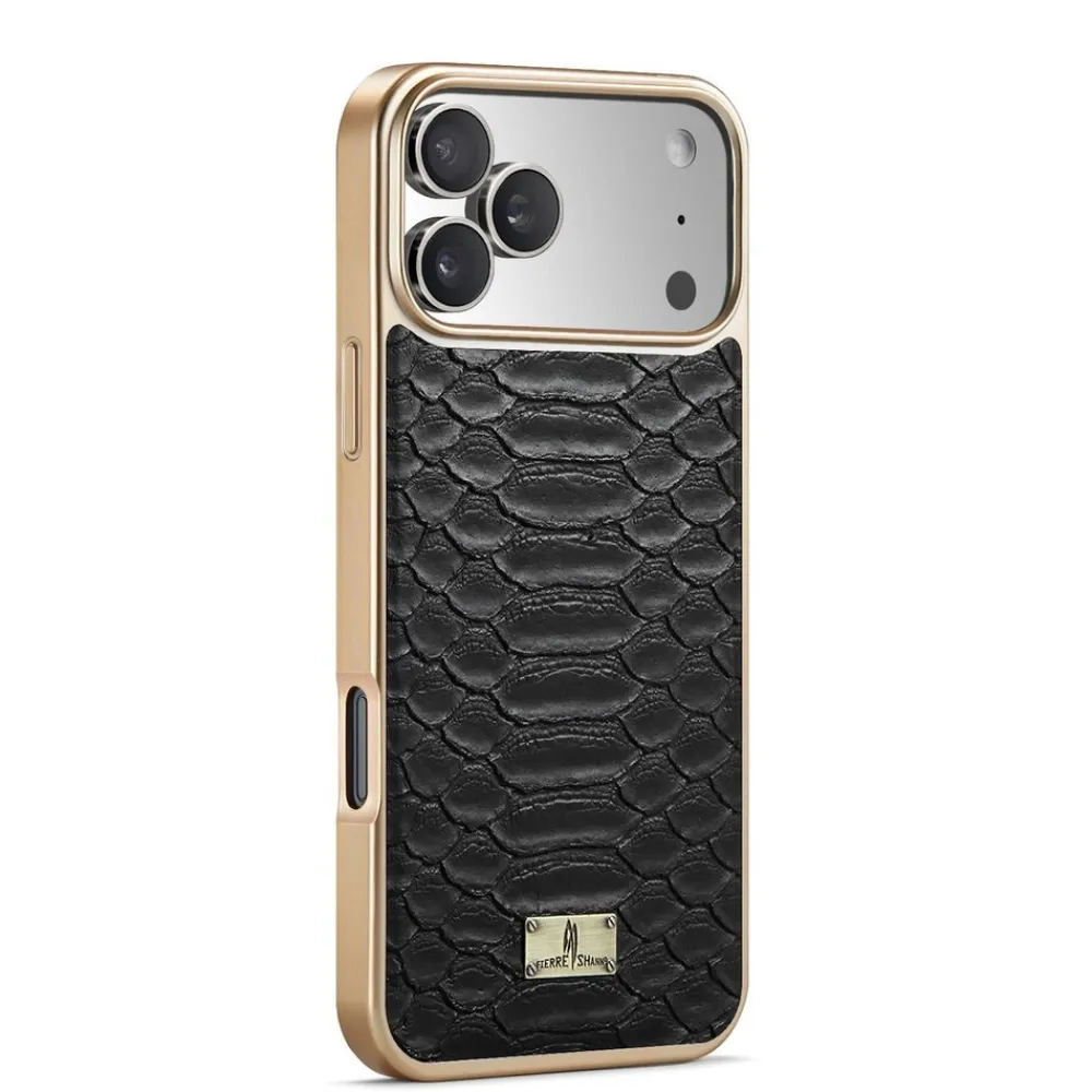 Für Apple iPhone 17 Pro Max Kunstleder Electroplating Hülle Schwarz ^ Wigento Discount