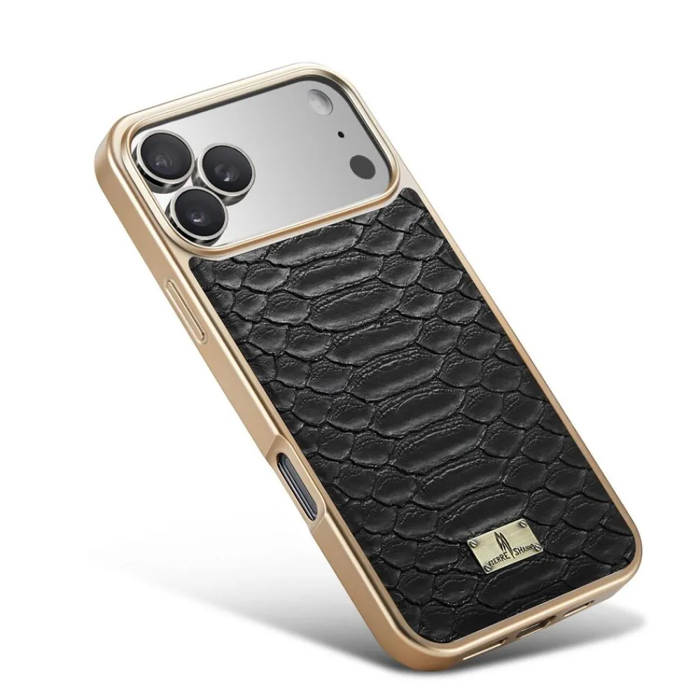 Für Apple iPhone 17 Pro Max Kunstleder Electroplating Hülle Schwarz ^ Wigento Discount