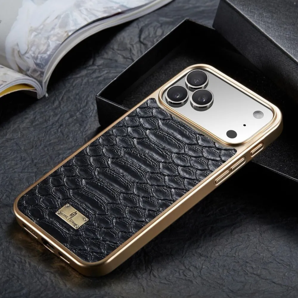 Für Apple iPhone 17 Pro Max Kunstleder Electroplating Hülle Schwarz ^ Wigento Discount