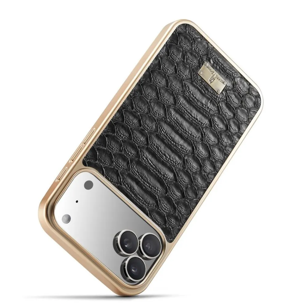Für Apple iPhone 17 Pro Max Kunstleder Electroplating Hülle Schwarz ^ Wigento Discount