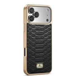 Für Apple iPhone 17 Pro Max Kunstleder Electroplating Hülle Schwarz ^ Wigento Discount